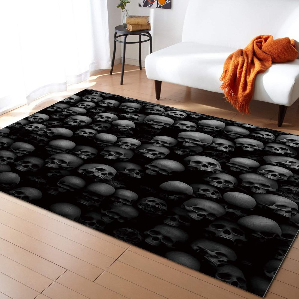 ERAYNA Black Horror Skull Head Area Rugs, Horror Skull Skeleton Indoor Non-Slip Kids Rug, Upholstery Rug with Non-Slip Backing for Kids Boys Girls Bedroom Living Room Dining Room Study 3ftx5ft