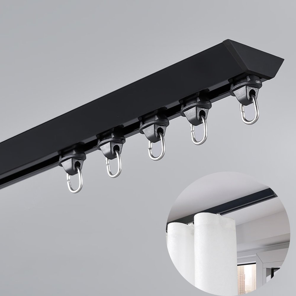 Ceiling Curtain Track, Sliding Door Black Straight Curtain TrackAluminium Alloy Ceiling Track For Curtains, Room Divider, Ceiling Curtain Track, Room Divider Curtain Rod, Easy Install, Flexible Ceili