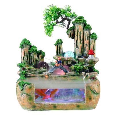 Waterfall Fountain Tabletop Fountain Rockery Water Fountain Resin Home Decorations Office Hotel Desktop Fish Tank Ornaments for Home Office (Color : with Atomization)