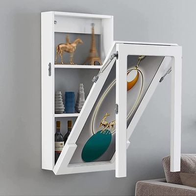 Foldable Kitchen Table, Wall Mounted Multifunction Table with Storage Rack Shelf, Space Saving Wood Folding Computer Desk for Living Room Bedroom Apartment Study (Color : A)