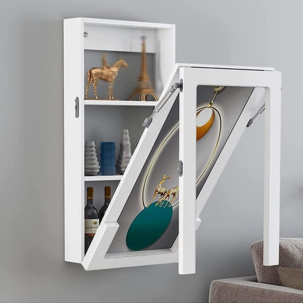 Foldable Kitchen Table, Wall Mounted Multifunction Table with Storage Rack Shelf, Space Saving Wood Folding Computer Desk for Living Room Bedroom Apartment Study (Color : A)