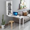 Foldable Kitchen Table, Wall Mounted Multifunction Table with Storage Rack Shelf, Space Saving Wood Folding Computer Desk for Living Room Bedroom Apartment Study (Color : A) view 3