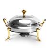 GFHVDC Round Stainless Steel Gold Accented Chafer,2.5L Catering Chafers Food Warmer, Stainless Steel Chafing Dish Durable Buffet Warmers with Fuel Holder for Kitchen Indoor,Gold,26CM view 1