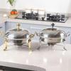 GFHVDC Round Stainless Steel Gold Accented Chafer,2.5L Catering Chafers Food Warmer, Stainless Steel Chafing Dish Durable Buffet Warmers with Fuel Holder for Kitchen Indoor,Gold,26CM view 2