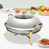 GFHVDC Round Stainless Steel Gold Accented Chafer,2.5L Catering Chafers Food Warmer, Stainless Steel Chafing Dish Durable Buffet Warmers with Fuel Holder for Kitchen Indoor,Gold,26CM view 3