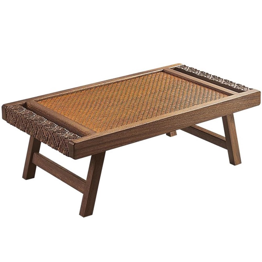 Floor Table Tatami Table Breakfast in Bed Serving Tray Table Home Solid Wood Dining Table Bed Laptop Desk with Foldable Legs (Brown 65x35x22cm)
