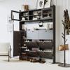 Multifunctional Shoe Cabinet with Storage Shelf & 6 Flip Drawers, Modern Large Hall Tree with Tempered Glass Doors, Elegant Foyer Shoe Rack Cabinet Hall Tree with 4 Hooks for Hallway, Black view 1