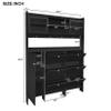 Multifunctional Shoe Cabinet with Storage Shelf & 6 Flip Drawers, Modern Large Hall Tree with Tempered Glass Doors, Elegant Foyer Shoe Rack Cabinet Hall Tree with 4 Hooks for Hallway, Black view 2