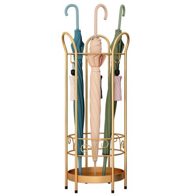 HUHJYUGE Umbrella Rack Stand, Free Standing Umbrella Holder, Metal Umbrella Storage Rack, with Drip Tray and 3 Hooks, Indoor Outdoor Entry Hallway Dcor Round Style (A)
