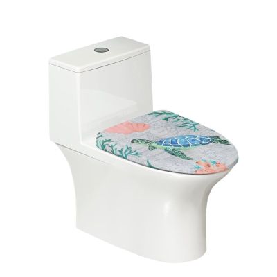 Babrukda Vintage Sea Turtle Print Toilet Cushion Elongated Toilet Lid Seat Cover, Elastic Edge Non-slip Stay in Place Standard Oblong Bathroom Toilet Accessories