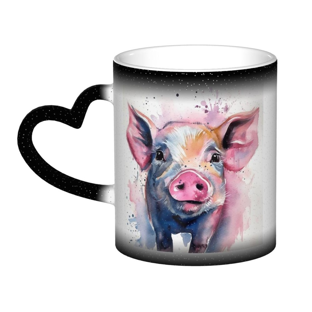 Dwrepo Watercolor Pig Art Print Color Changing Mug Ceramic Coffee Mug Funny Heat Sensitive Mug Creative Tea Cup For Office Home Gift