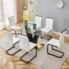 BAOPIN Glass Dining Table Set for 6, 71" Dining Table Set for 6, Dining Room Table Set for 6, Glass Tabletop and MDF Base view 1