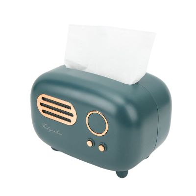 WOOXGEHM Radio Tissue Box, Vintage Green Radio Shape Tissue Organiser, Scandinavian Style, for Kitchen/Bathroom/Bedroom/Nightstand/Desk, Creative Gift