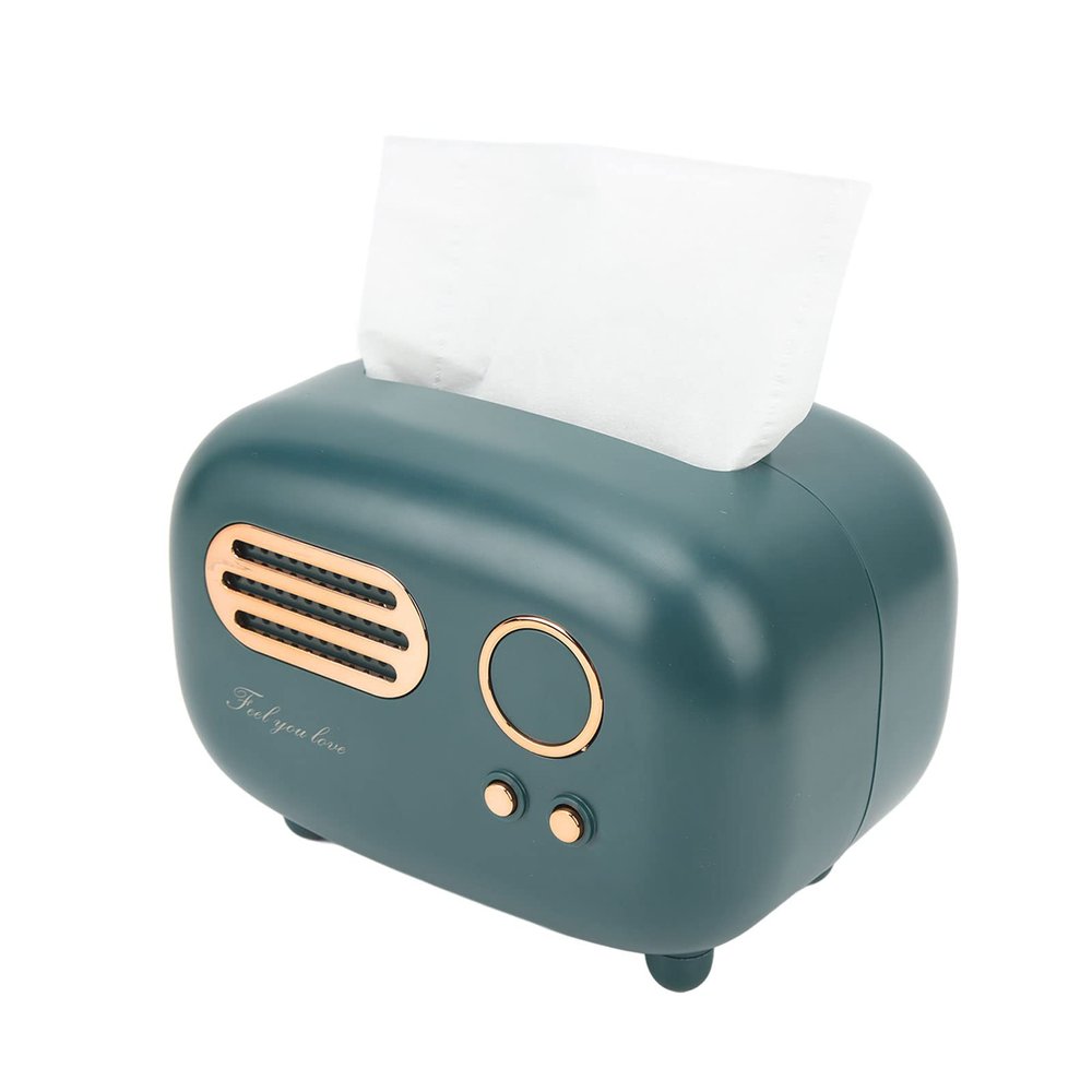 WOOXGEHM Radio Tissue Box, Vintage Green Radio Shape Tissue Organiser, Scandinavian Style, for Kitchen/Bathroom/Bedroom/Nightstand/Desk, Creative Gift
