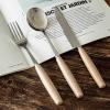 Beige Silverware Set for 12, 36 Piece Wooden handles Stainless Steel Tableware in Ergonomic Design Size and Weight Food Grade Stainless Steel Including Steak Knife Fork and Spoon for Christmas view 1