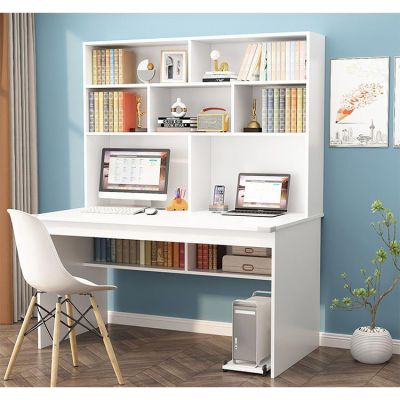 ALEEIK Study Desk with with Storage Shelves, Home Office Computer Desk Modern Study Writing Desk Compact Office Desk & Workstation(120CM, White)