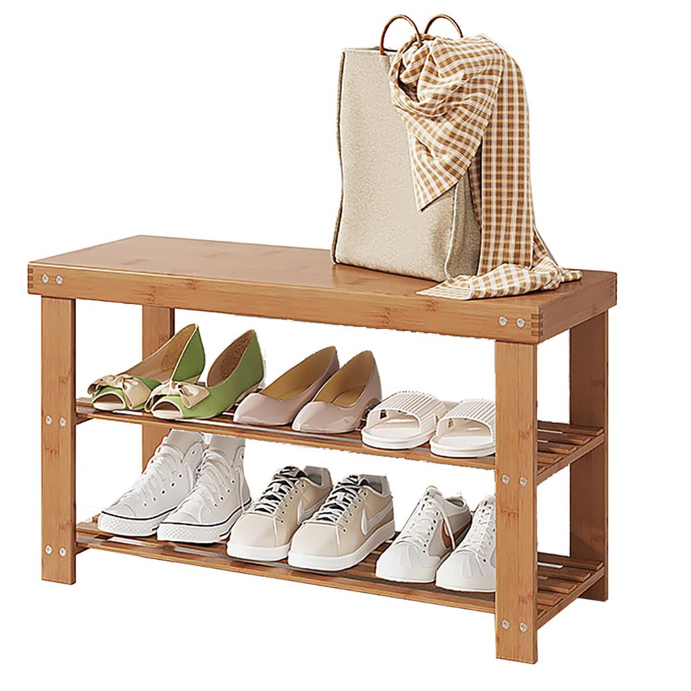 CUPKEE Shoe Storage Bench, Shoes Changing Stool Organizer for Entryway, 2 Layers of Entryway Bench, for Hallway Front Door, Living Room, Mudroom,50CM