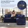 82.6" L Shaped sofa bed Couch, Sleeper Sectional Sofa Couch with Pullout Bed, Velvet Couch with Wheels & USB Ports & Power Sockets for Living Room, Modern Convertible sectional Sofa, Navy Blue view 4