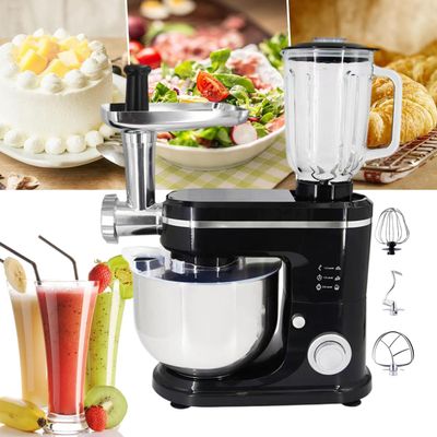 OHaGiN 1500W 3-in-1 Food Processor with 7-Speed Mixer, Meat Grinder, Juicer, and 6L Stainless Steel Bowl for Efficient Kneading and Dough Making,Black