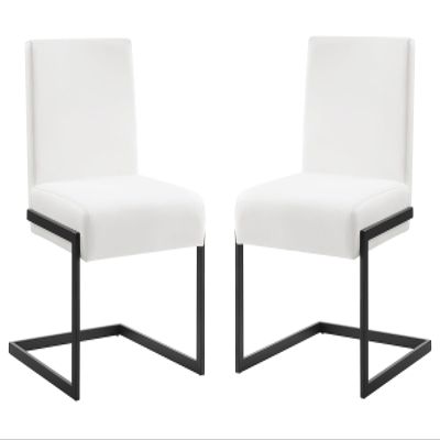 Casabianca Home Fontana Set of 2 Armless PU Leather Modern Dining Chairs with Metal Leg, White - for Dining Room
