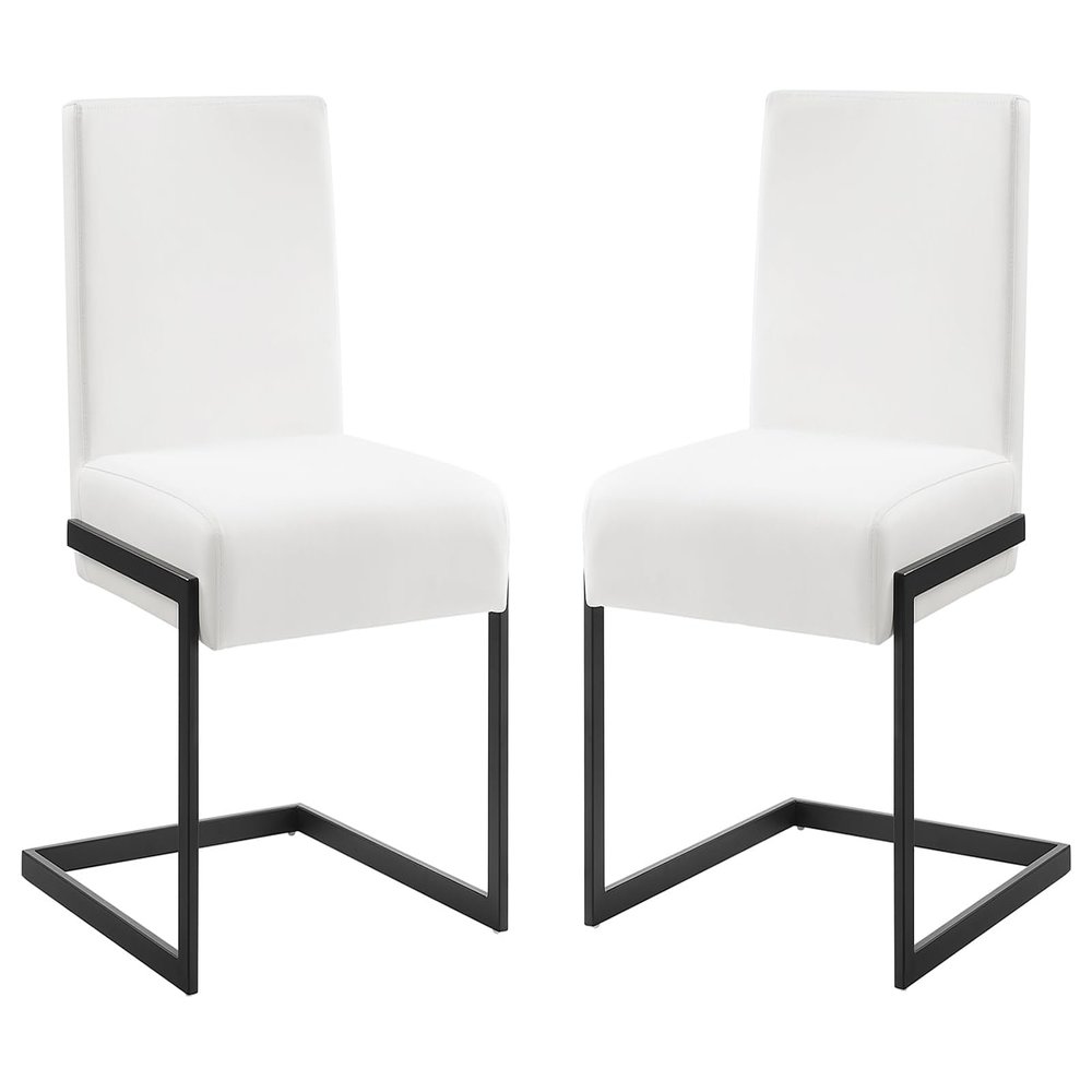 Casabianca Home Fontana Set of 2 Armless PU Leather Modern Dining Chairs with Metal Leg, White - for Dining Room