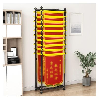 XPLKQXE Multi-Layer Honor Pennant Banner Display Stand Shelf, Floor Standing Banners Flags Storage Rack, Pennant Storage Organizer Holder, Units Companies (Color : Black, Size : A-70X30X180CM)