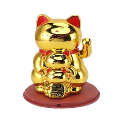 4.5 Inch Lucky Cat Waving Arm - Solar Powered Cute Waving Cat, Maneki Neko Waving Arm for Fortune Money, Chinese Feng Shui Deoration Lucky Cat for Shops Restaurants