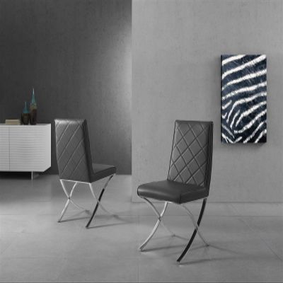 Casabianca Home Loft Set of 2 Armless PU Leather Modern Dining Chairs with Metal Leg, Gray - for Dining Room