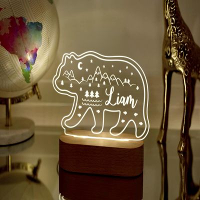 Bear Custom Name Light Personalized Bedroom LED Cloud Decor Stars Light up Daughter Son gift Boy Gift Clouds and Moon Acrylic Lamp