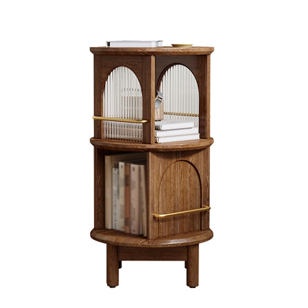 GAMAK Book Case for Adults, Small Rotating Bookshelf 2 Tier with Support Base Freestanding Storage Organizer Holder Book Rack for Bedroom Living Room Study Room