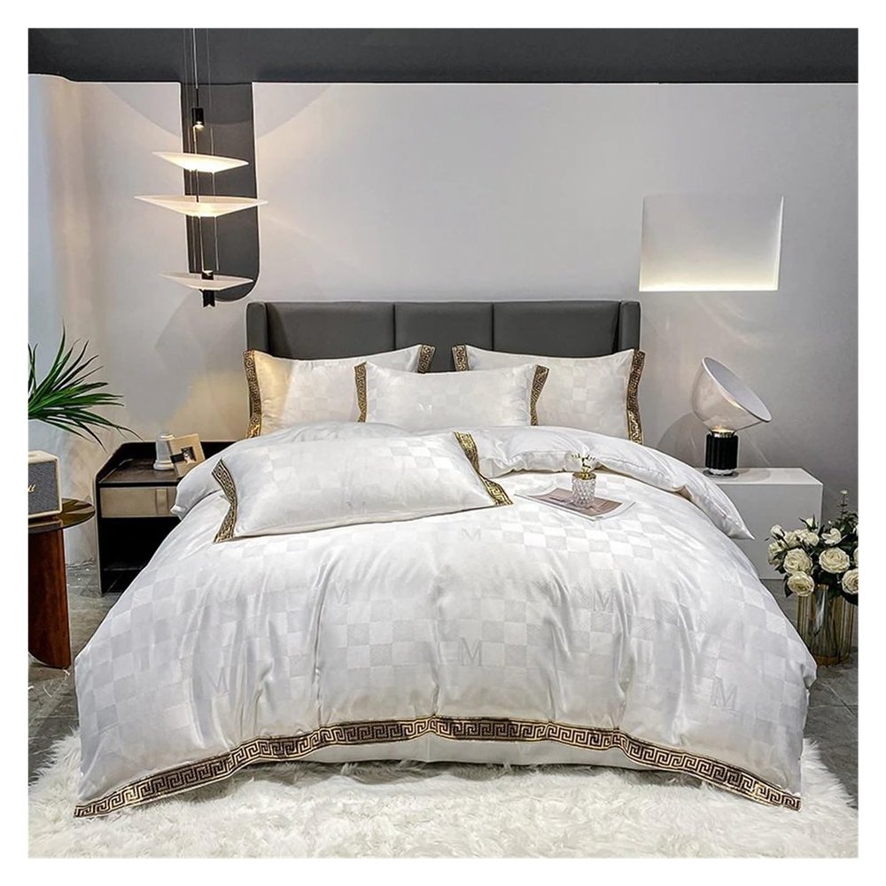Bed, Bedding Set Cotton Bed Sets Soft Duvet Cover Elasticated Bed Sheet Pillowcases Queen Size
