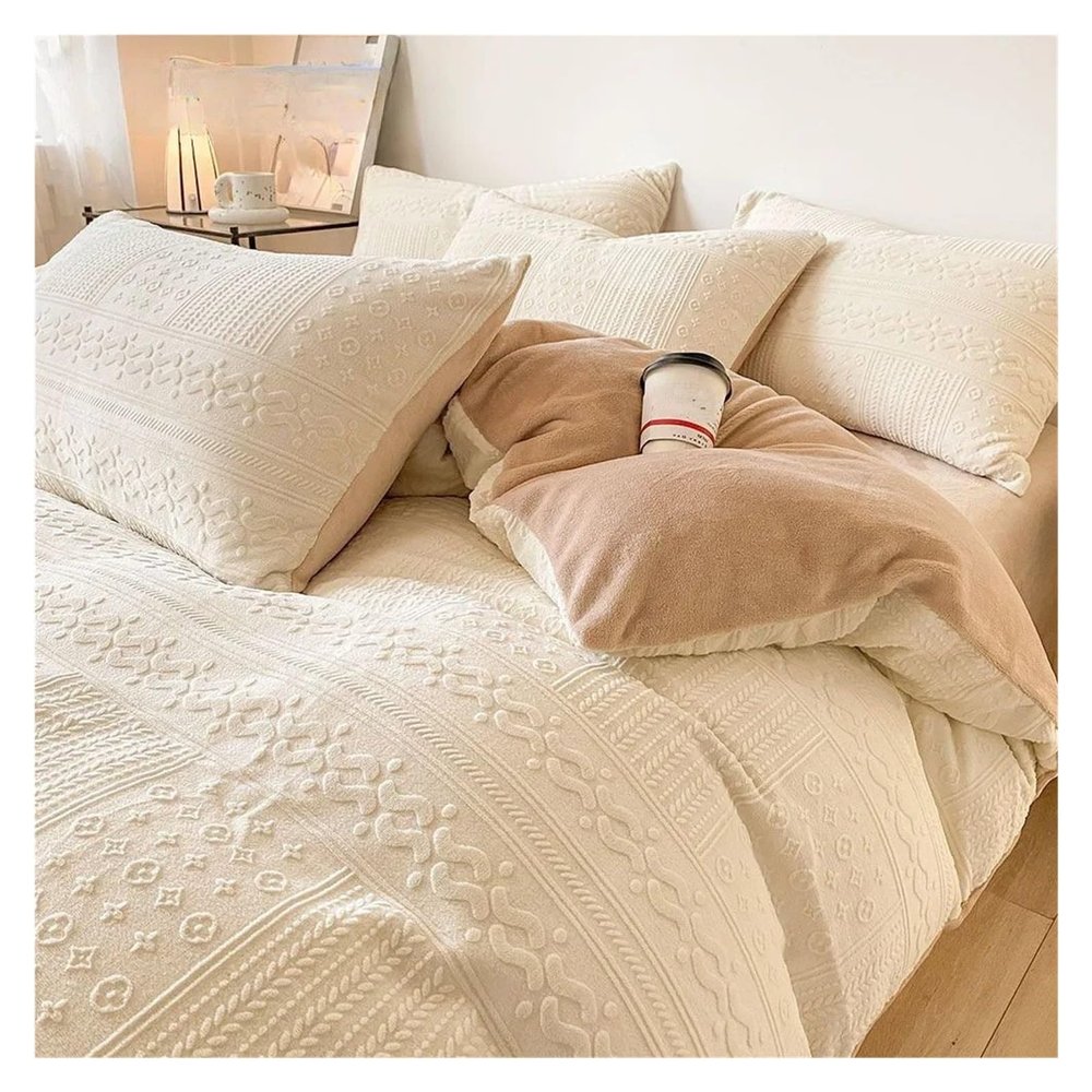 ADovz Luxury Milk Velvet Bedding Set Winter Warm Solid Color Duvet Cover Flat Queen Quilt Cover Pillowcase,Bed Sheets