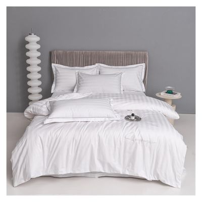 ADovz - Sliver Grey Stripes 100% Egyptian Cotton Jacquard Bedlinens Queen King Size Set Fitted Sheet Duvet Cover Bedding,Bed Sheets
