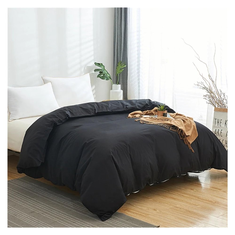 ADovz Bedding Cover White Duvet Cover Solid Color Comforter Cover Skin Friendly Fabric Quilt Cover Black King Size,Bed Sheets