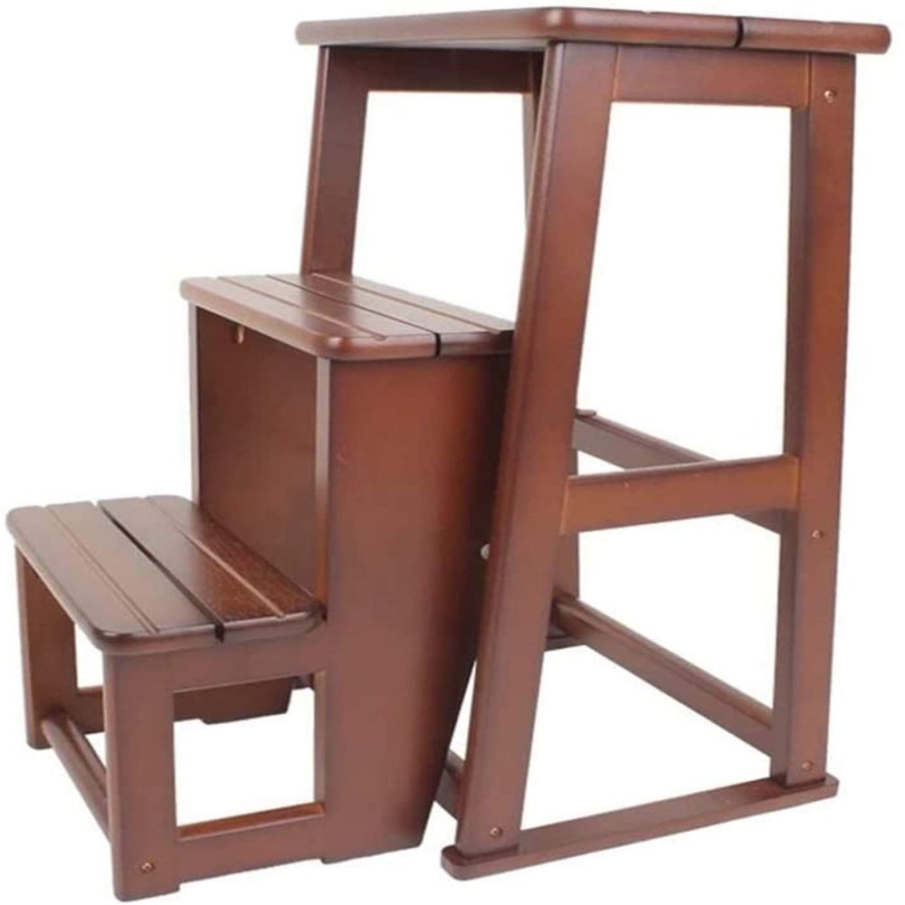 FLYIFE Portable Step Stool - Folding 3 Tread Ladder, Household Stair Chair Wood Stepladders for Kids & Adults, Lightweight Home Garden Tool 300 Lb Capacity