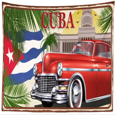 CORFOTO 180x98 Inch Vintage Car Tapestry Cuba Travel Themed Wall Hangings for Bedroom Aesthetic Apartment Dining Room Wall Hanging Living Room College Dorm Wall Decoration