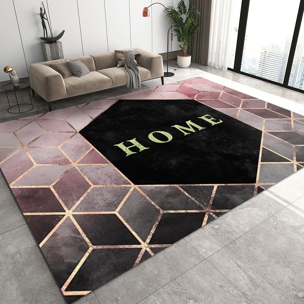 Abstract Geometric Marble Area Rugs, Black and Pink Gradient Quadrilateral Tiles Area Carpet, Apartment Carpet Easy to Clean Comfortable Feet Apply to Living Room Study,34ft/90 * 120cm