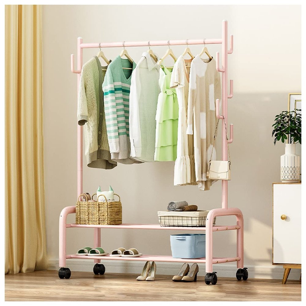 3-in-1 Rolling Clothing Rack Heavy Duty Clothing Rolling Rack for Hanging Clothes Indoor Bedroom Clothes Rack/Green/60Cm (Pink 120Cm)