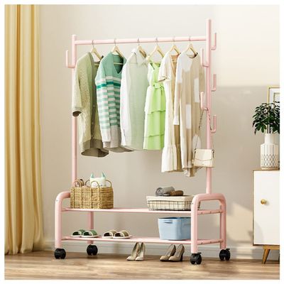 3-in-1 Rolling Clothing Rack Heavy Duty Clothing Rolling Rack for Hanging Clothes Indoor Bedroom Clothes Rack/Green/100Cm (Pink 120Cm)