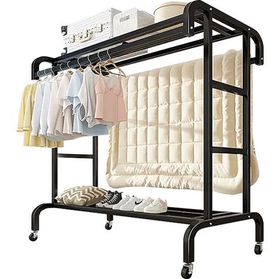 Clothes Rack on Wheels, Double-Rail Metal Garment Rack, Multifunctional Freestanding Clothing Rack Rail with Storage Shelf for Hanging Clothes/D/100 * 50 * 150Cm (D 80*50*150Cm)