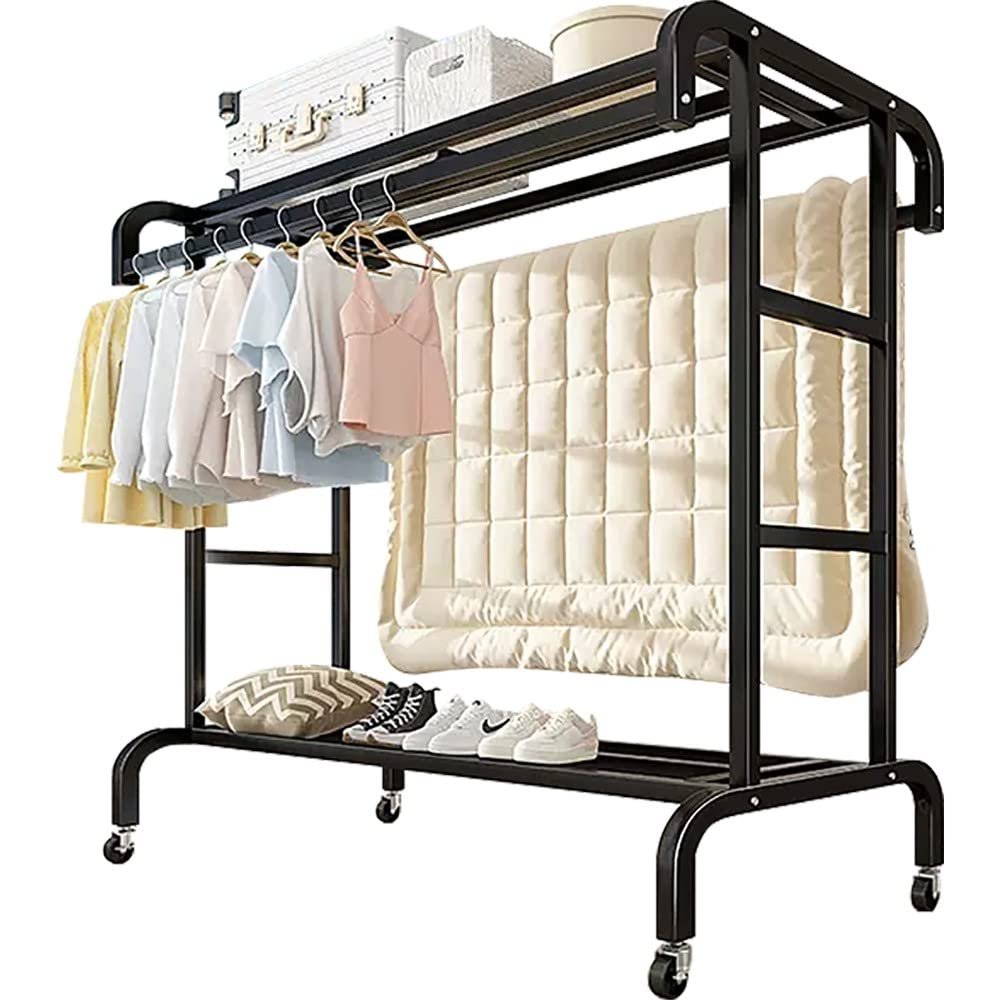 Clothes Rack on Wheels, Double-Rail Metal Garment Rack, Multifunctional Freestanding Clothing Rack Rail with Storage Shelf for Hanging Clothes/D/100 * 50 * 150Cm (D 80*50*150Cm)