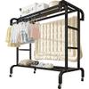 Clothes Rack on Wheels, Double-Rail Metal Garment Rack, Multifunctional Freestanding Clothing Rack Rail with Storage Shelf for Hanging Clothes/D/100 * 50 * 150Cm (D 80*50*150Cm) view 1