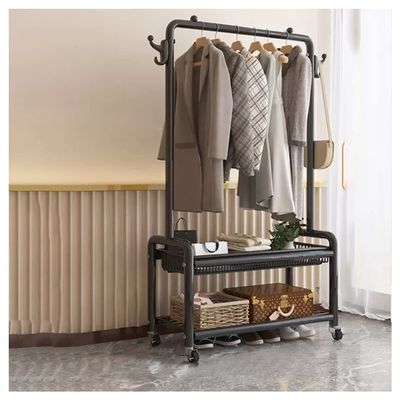 Clothes Rack Meatl Clothing Rack Coat Rack Rolling Organizer with Wheels Bottom Shelves Double Tiers for Multipurpose/Gold/80Cm (Black 100Cm)