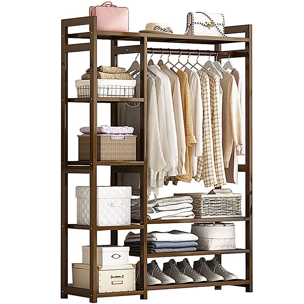Bamboo Clothes Rack, Coat Stand Hanging Rail with Storage Shelves Portable Garment Freestanding Hanger for Bedroom and Entryway/70 * 30 * 150Cm (100*30*150cm )