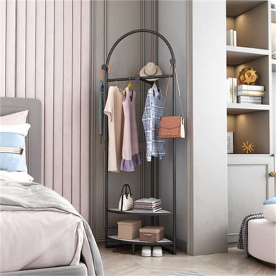 Corner Hall Tree Corner Hanger Rack Floor Bedroom Against The Wall Triangle Coat Rack Living Room Home Corner Clothes Rack (Color : Gold1, Size : 180x37.5x37.5cm) (Black 1 180x37.5x37.5cm)