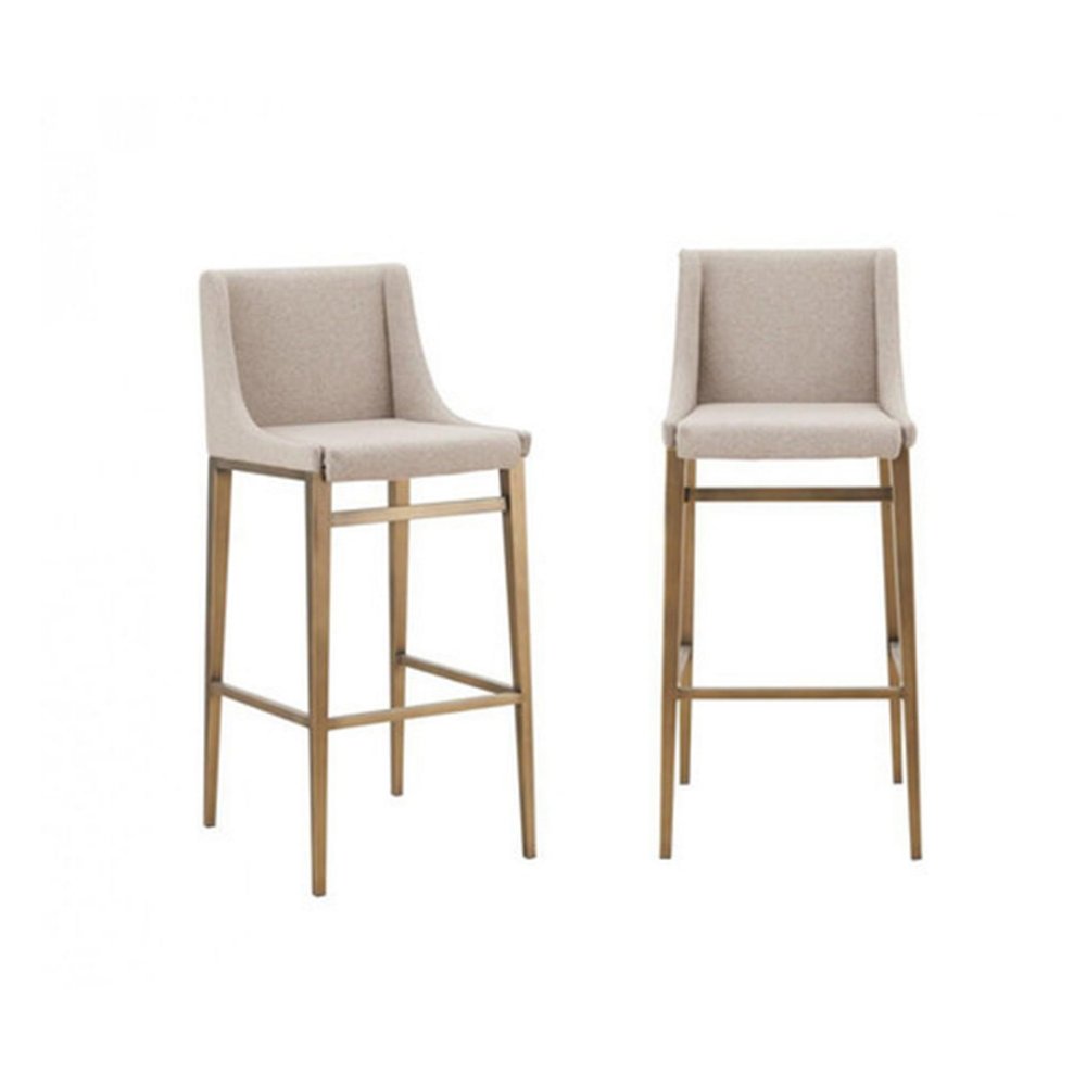 Benjara CID Kinn 27 Inch Counter Stool Chair Set of 2, Beige Velvet Upholstery