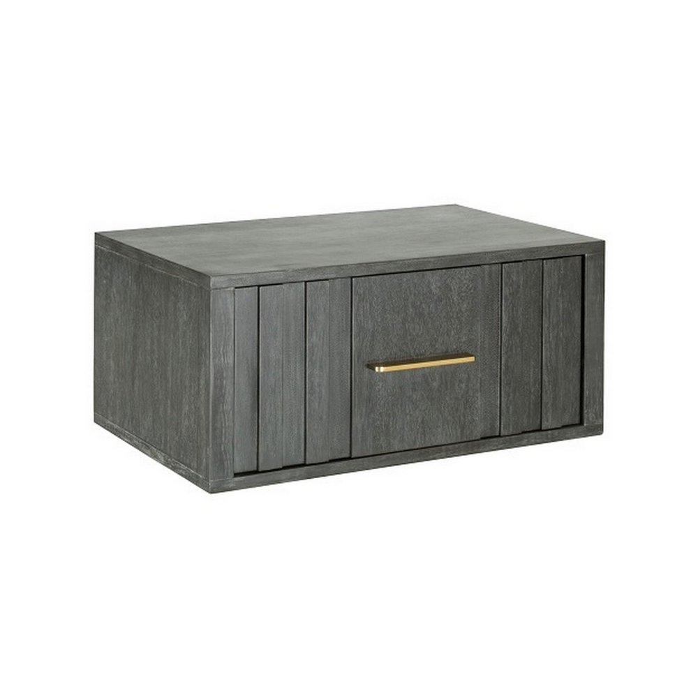 Benjara CID Lime 27" Nightstand- 1 Drawer- Brass Handles- Acacia Wood- Gray