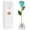 AliveRose Anniversary Day Gift for Momen Roses, Unique Design Gold Plated Rose for Anniversary Valentines Mothers Day Birthday Gifts (TealBlue Handmade with Crystal Vase) view 1