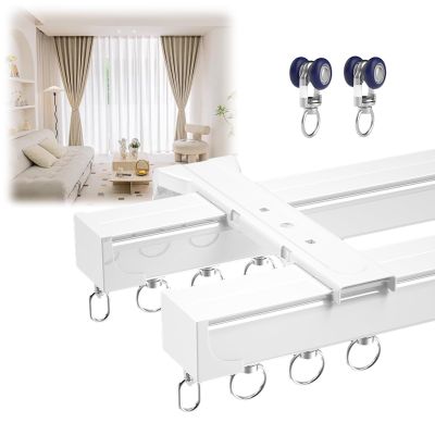 Heavy-Duty Curtain Rails For Curtains, Double Ceiling Curtain Track, Room Divider Curtain Rods, Curtain Track Ceiling Mount, Aluminum Ceiling Curtain Track,Wall Mount Curtain Rail System ( Color : Whi