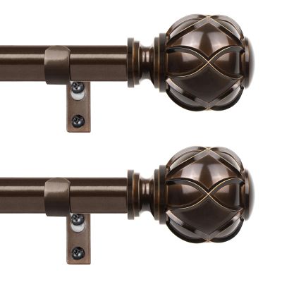 Curtain Rods 2 Pack 66 to 120 Inch, HOTOZON Curtain Rods for Windows, 3/4 Inch Single Drapery Rod with Netted Finials, Antique Bronze